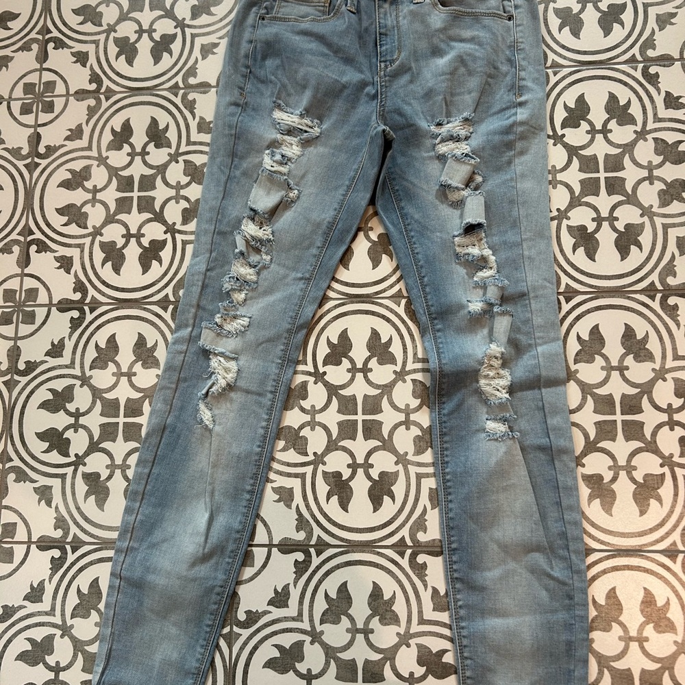 Mudd Blue Skinny Jeans with Distressed Detailing
